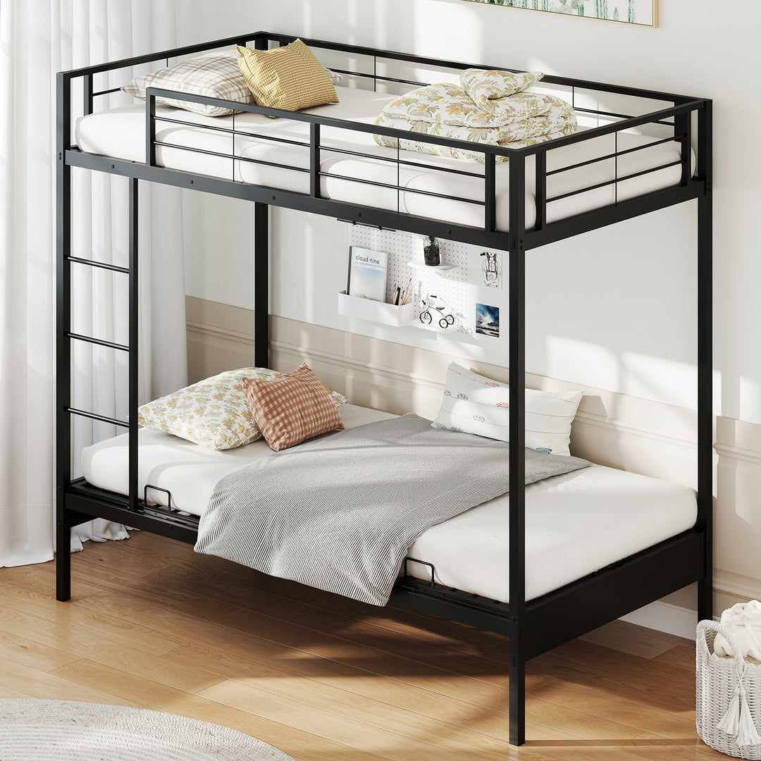 Single Over Futon Bunk Bed with Ladder and Safety Guardrails-Black-Single Size