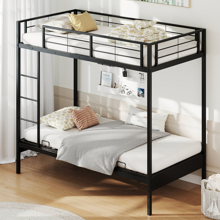 Single Over Futon Bunk Bed with Ladder and Safety Guardrails-Black-Single Size