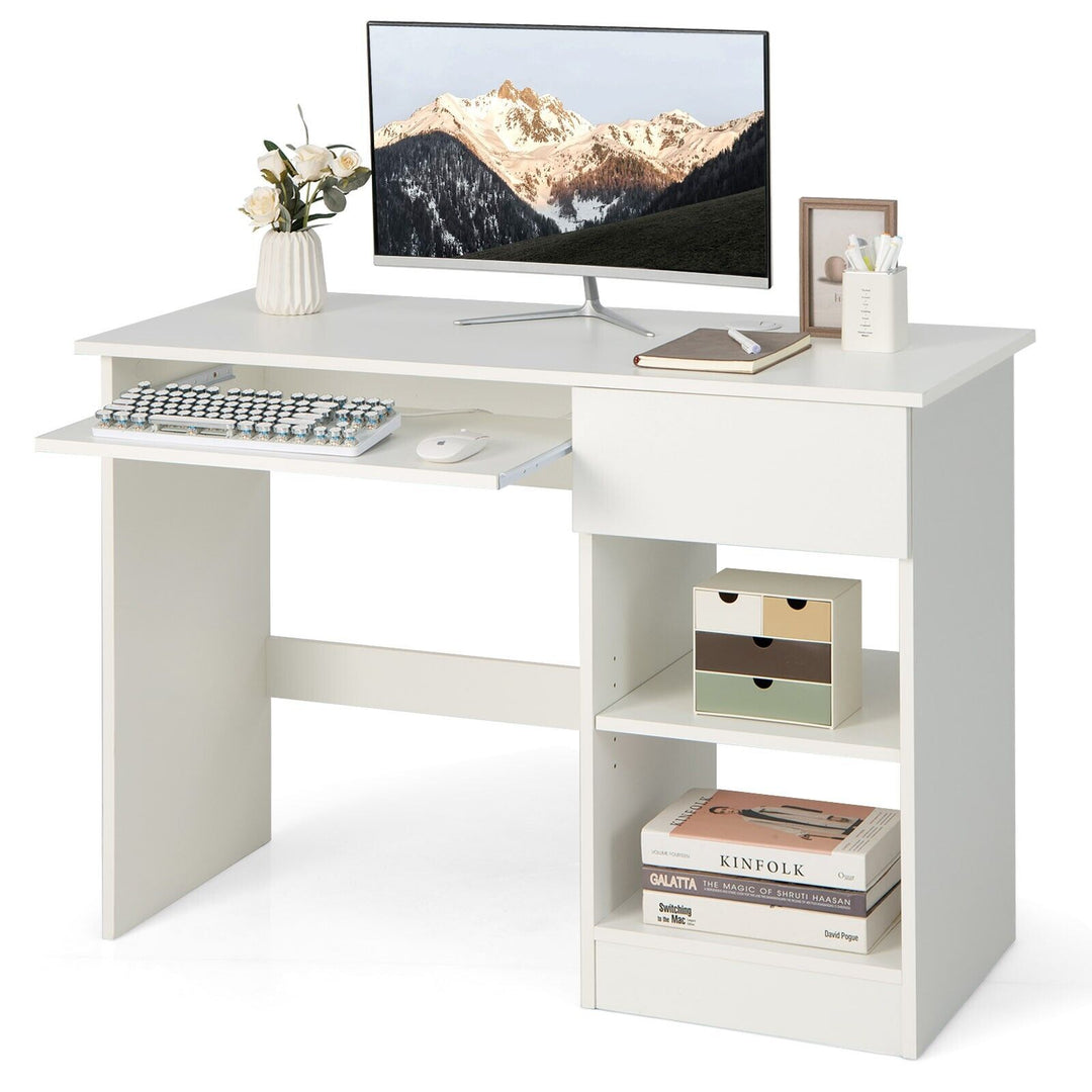 Modern Wooden Office Computer Desk with Keyboard Tray White - TidySpaces