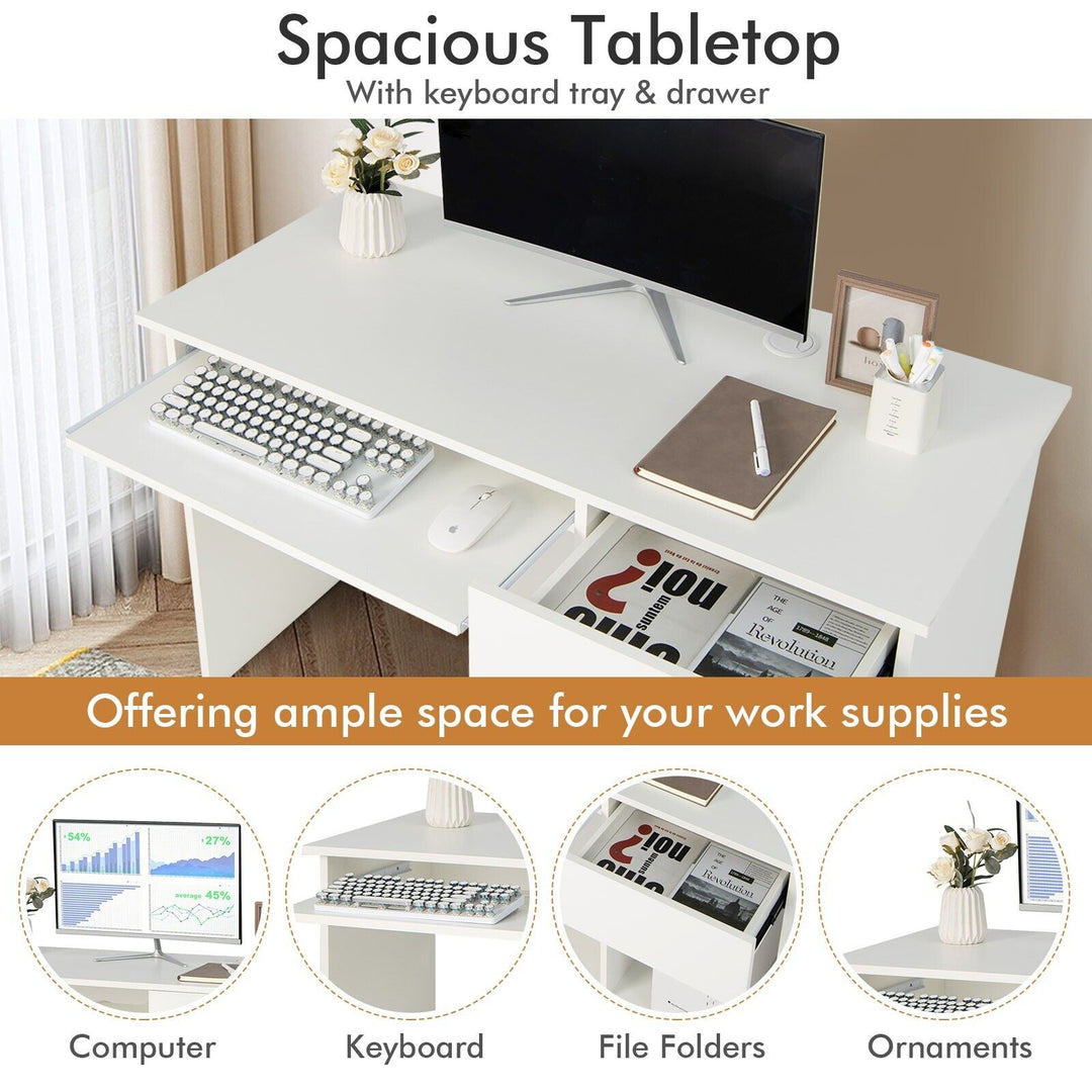 Modern Wooden Office Computer Desk with Keyboard Tray White - TidySpaces