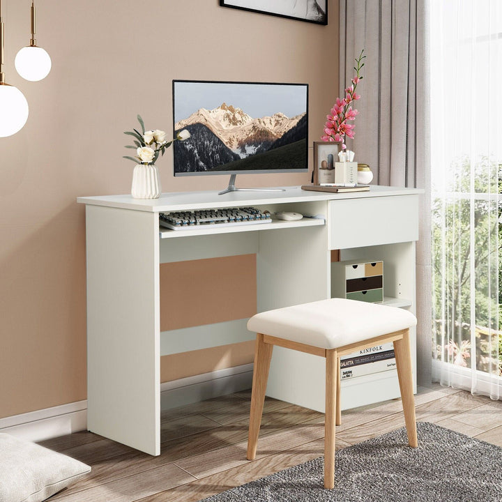 Wooden Computer Desk with Pull-out Keyboard Tray and Adjustable Storage Shelves