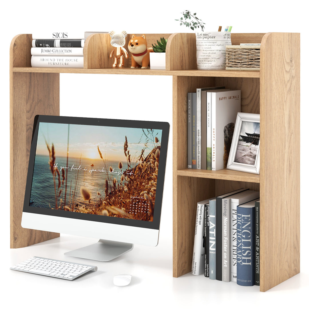 Wooden Desk Bookshelf with 4 Shelves and Open Back Compartment - TidySpaces