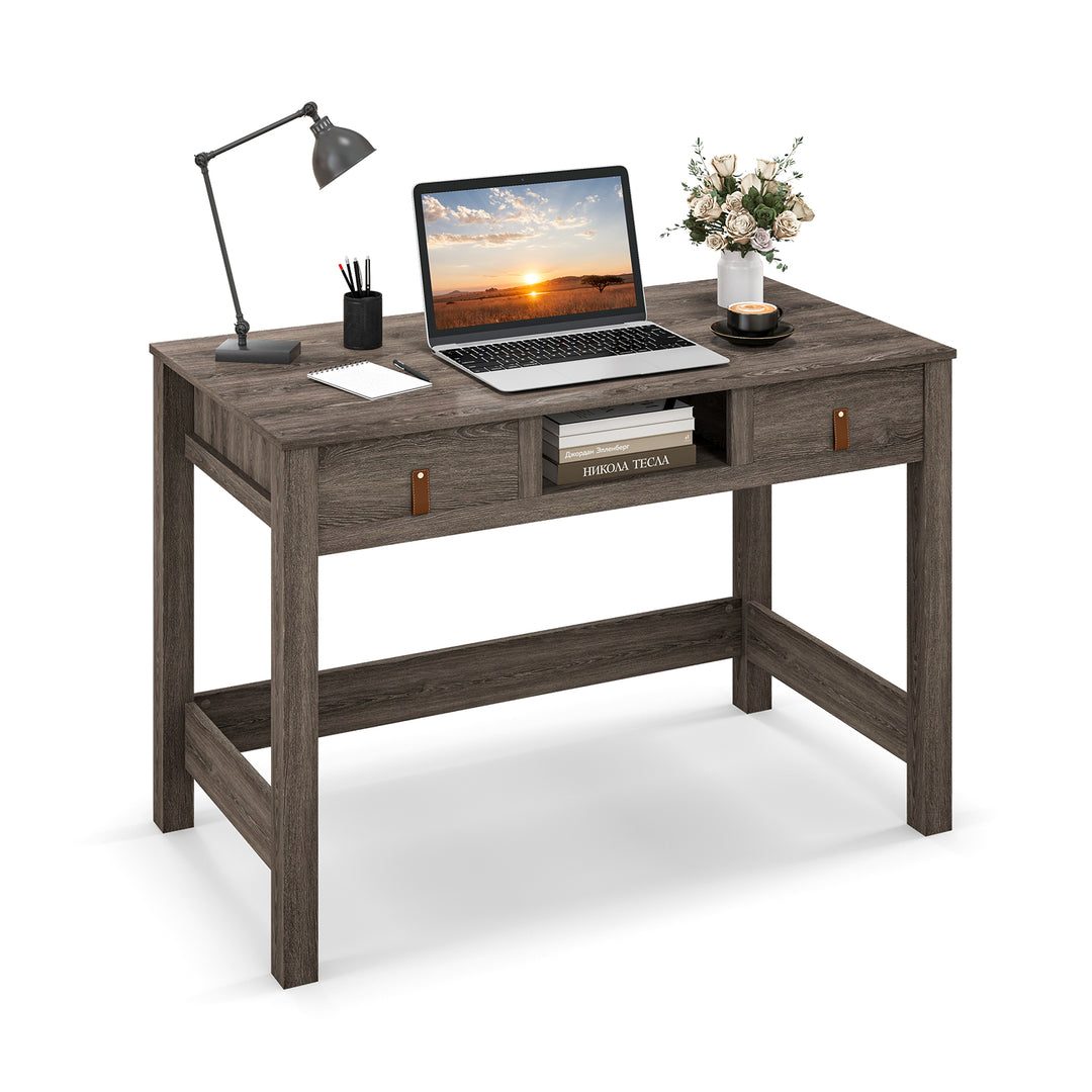 Wooden Computer Desk with Drawers Cubby and Anti toppling Device Oak - TidySpaces