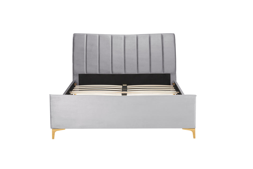 Clover Bed Frame with Stylish Cushioned Headboard and Elegant Gold Feet