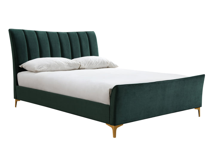 Clover Bed Frame with Stylish Cushioned Headboard and Elegant Gold Feet