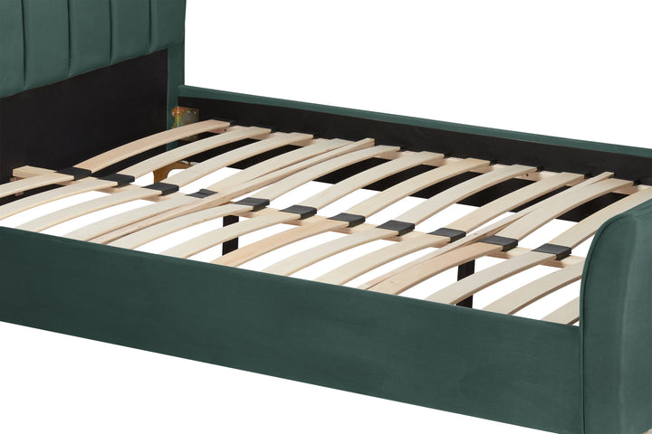 Clover Bed Frame with Stylish Cushioned Headboard and Elegant Gold Feet