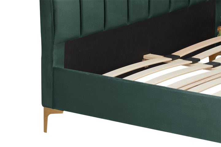 Clover Bed Frame with Stylish Cushioned Headboard and Elegant Gold Feet