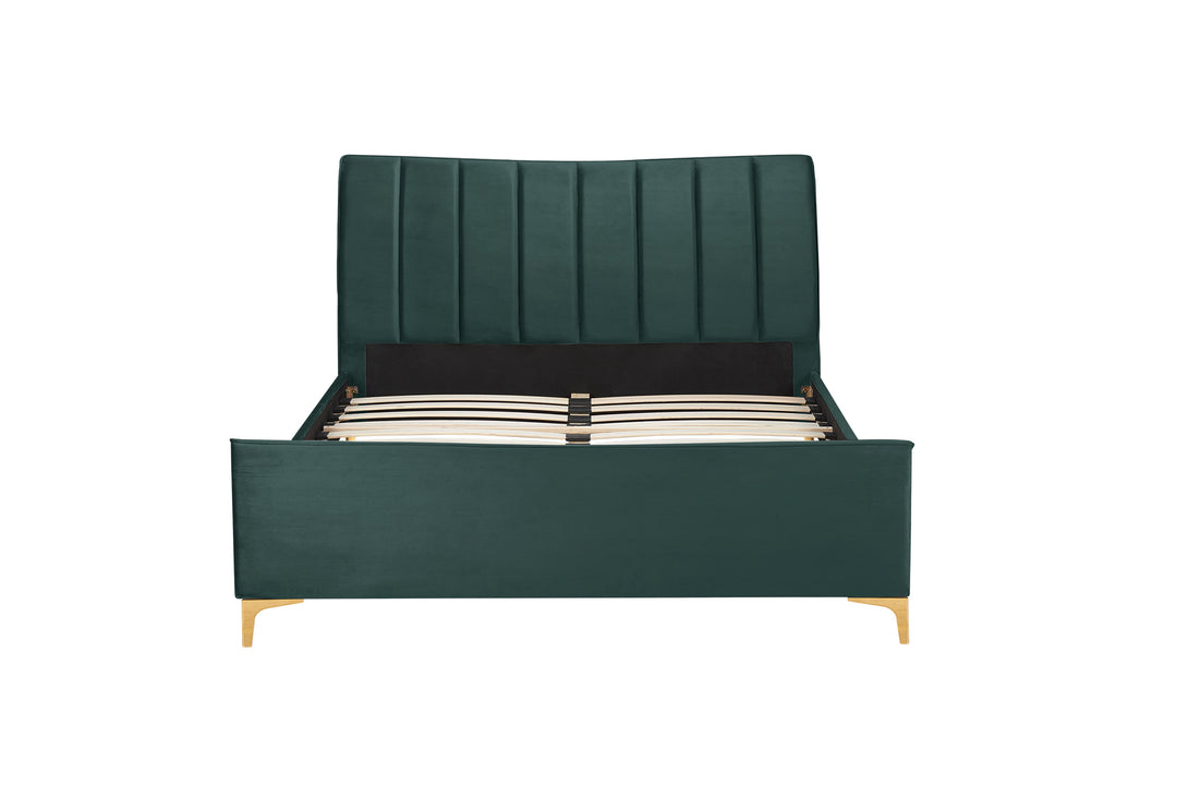 Clover Bed Frame with Stylish Cushioned Headboard and Elegant Gold Feet