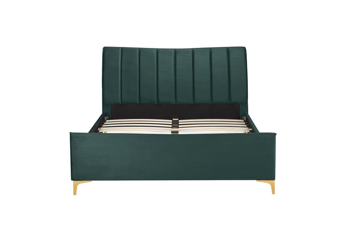 Clover Bed Frame with Stylish Cushioned Headboard and Elegant Gold Feet