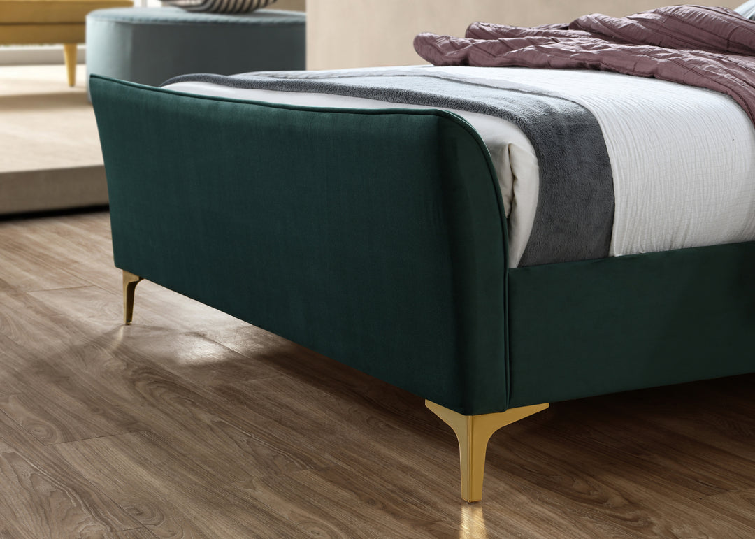 Clover Bed Frame with Stylish Cushioned Headboard and Elegant Gold Feet