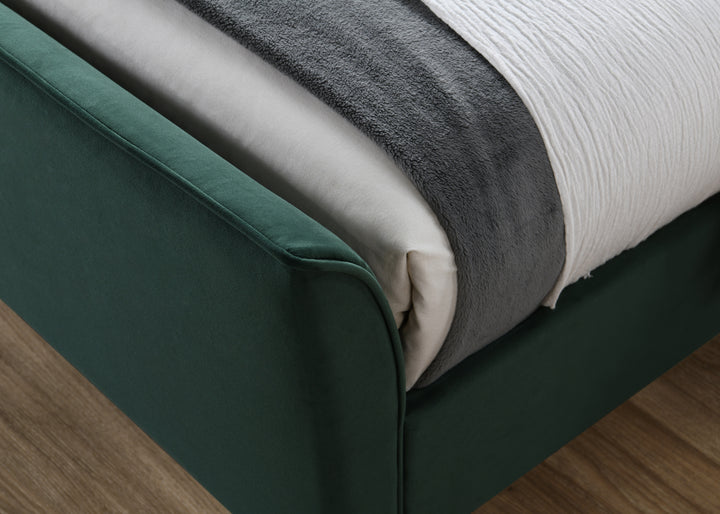 Clover Bed Frame with Stylish Cushioned Headboard and Elegant Gold Feet