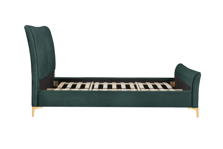 Clover Bed Frame with Stylish Cushioned Headboard and Elegant Gold Feet