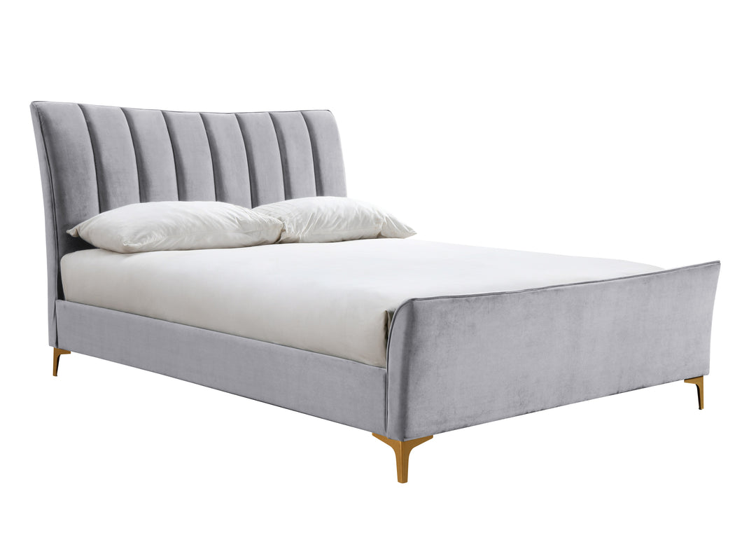 Clover Bed Frame with Stylish Cushioned Headboard and Elegant Gold Feet