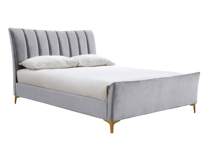 Clover Bed Frame with Stylish Cushioned Headboard and Elegant Gold Feet