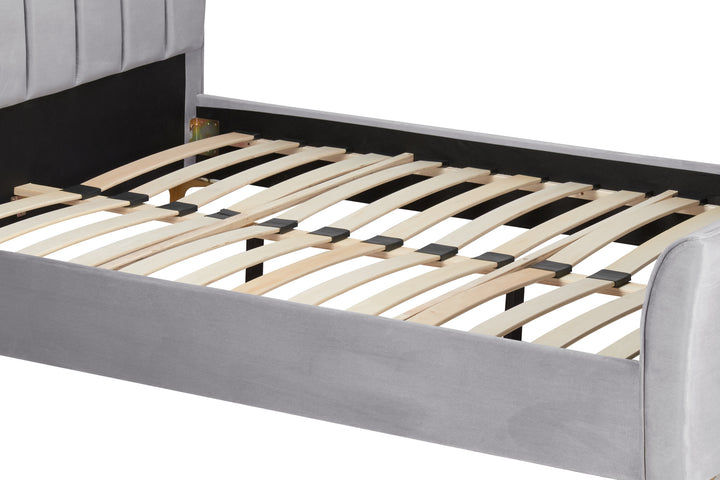 Clover Bed Frame with Stylish Cushioned Headboard and Elegant Gold Feet