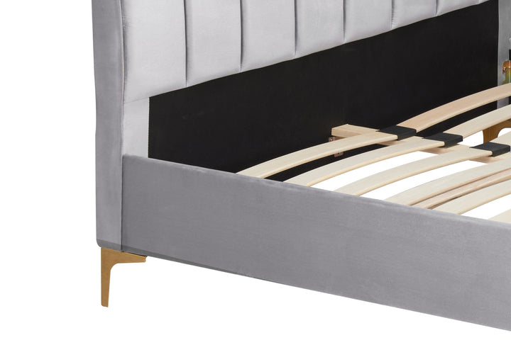 Clover Bed Frame with Stylish Cushioned Headboard and Elegant Gold Feet