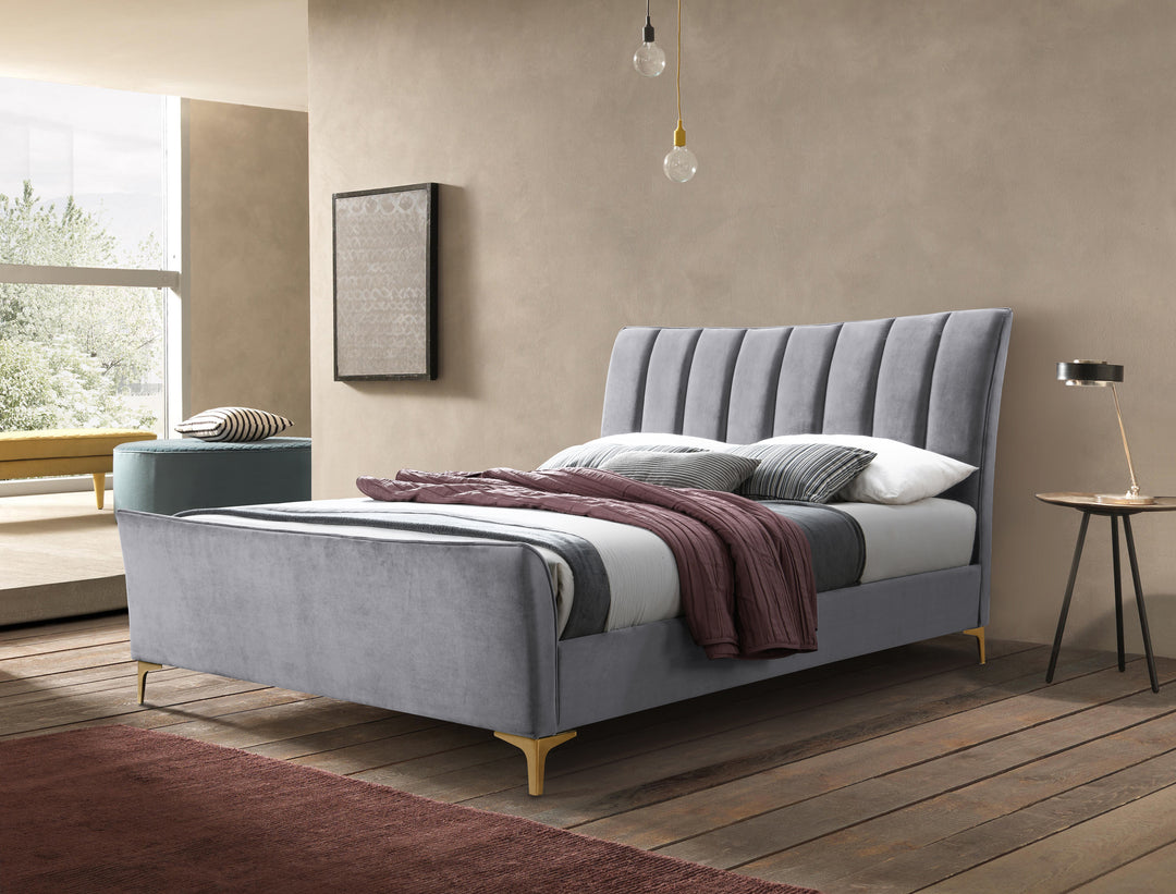 Clover Bed Frame with Stylish Cushioned Headboard and Elegant Gold Feet