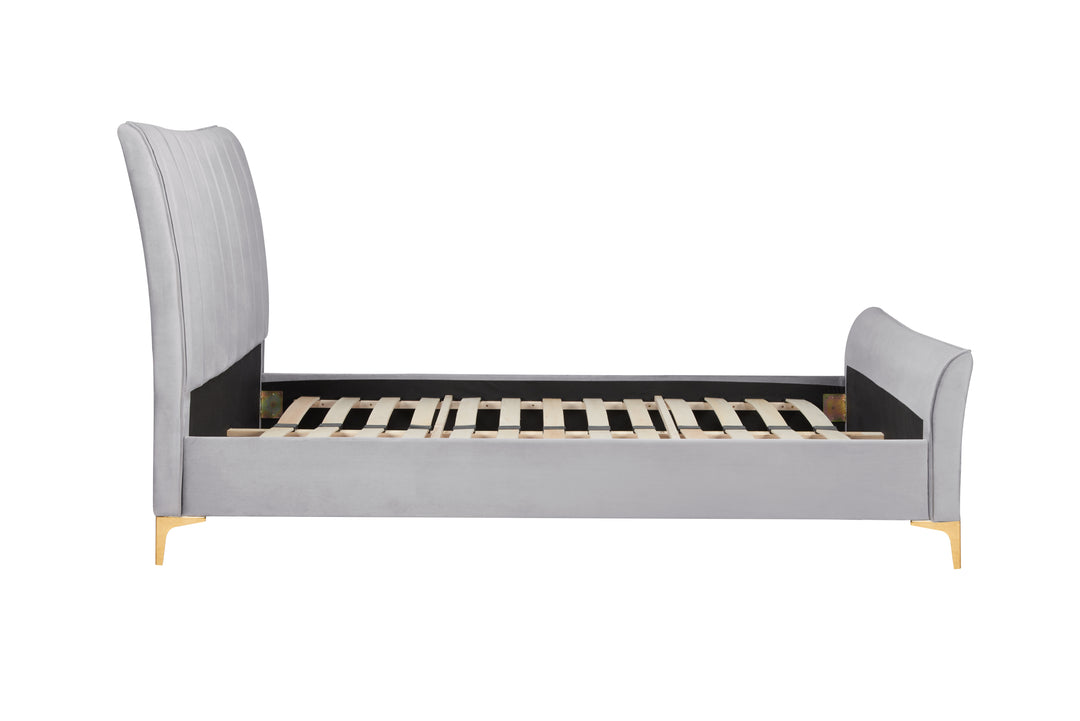 Clover Bed Frame with Stylish Cushioned Headboard and Elegant Gold Feet