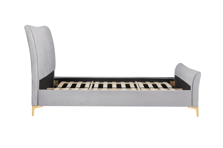 Clover Bed Frame with Stylish Cushioned Headboard and Elegant Gold Feet