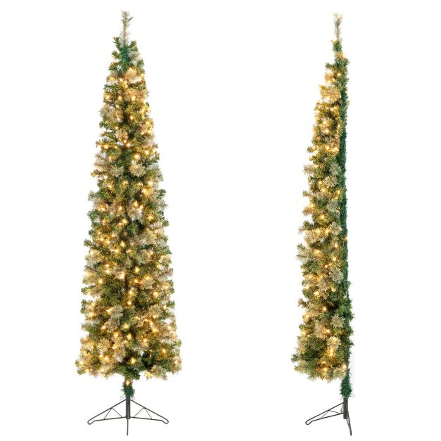 7 FT Pre-Lit Half-Shape Christmas Tree with 403 Branch Tips and 150 LED Lights