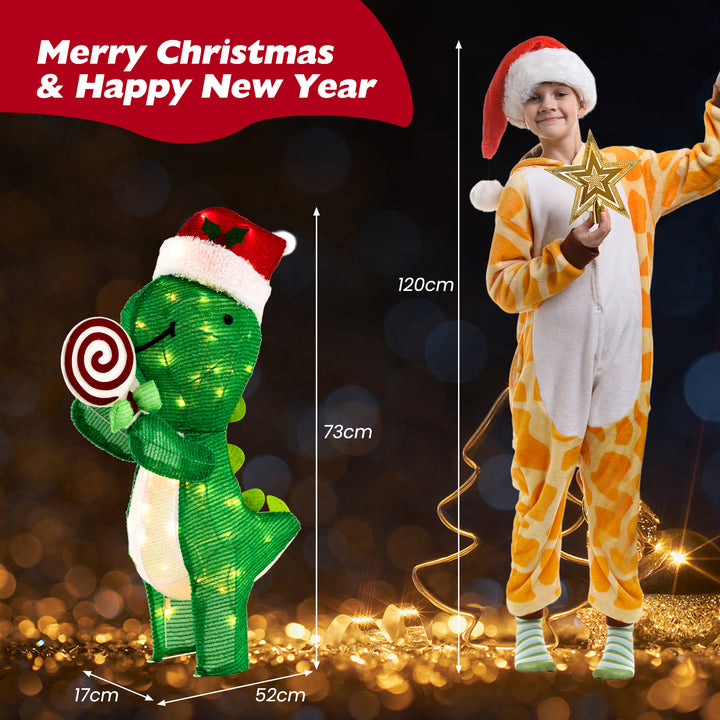 Lighted Dinosaur Christmas Decoration with Warm-White LED Lights