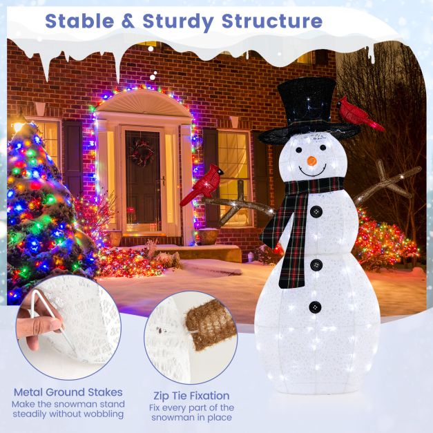 127 CM Pre-Lit Snowman with Warm-White LED Lights for Holiday Winter Decor