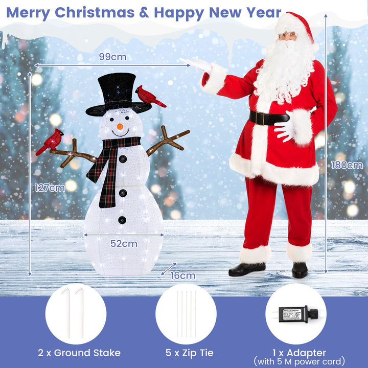 127 CM Pre-Lit Snowman with Warm-White LED Lights for Holiday Winter Decor