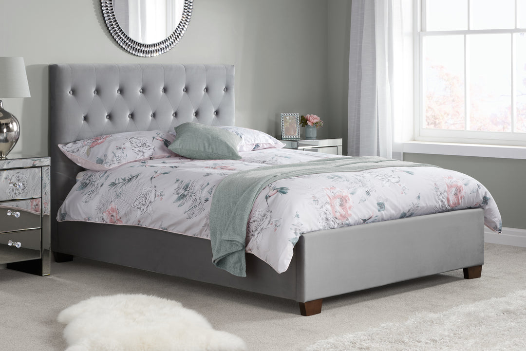 Contemporary Cologne Ottoman Bed with Gas Lift Storage and Button Detailing
