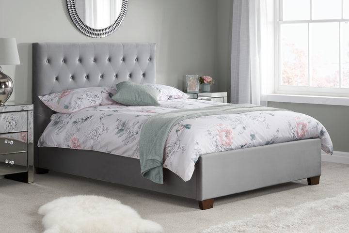 Contemporary Cologne Ottoman Bed with Gas Lift Storage and Button Detailing