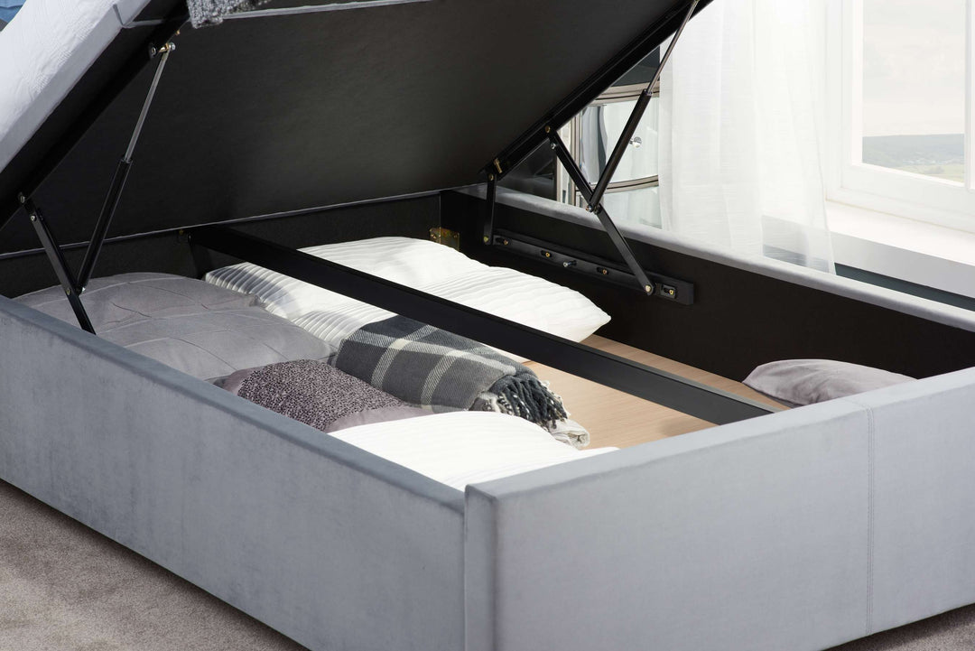 Contemporary Cologne Ottoman Bed with Gas Lift Storage and Button Detailing