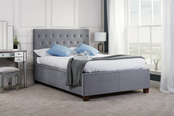Contemporary Cologne Ottoman Bed with Gas Lift Storage and Button Detailing