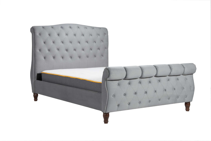 Colorado Sleigh Bed with Rolled Headboard in Luxurious Velvet Finish