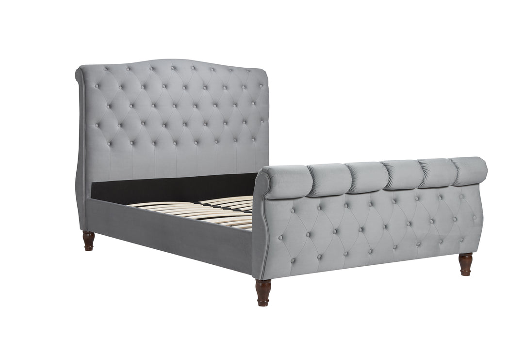 Colorado Sleigh Bed with Rolled Headboard in Luxurious Velvet Finish