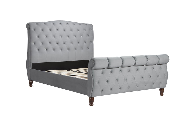 Colorado Sleigh Bed with Rolled Headboard in Luxurious Velvet Finish