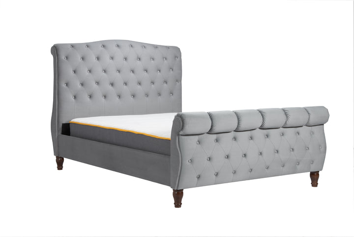 Colorado Sleigh Bed with Rolled Headboard in Luxurious Velvet Finish