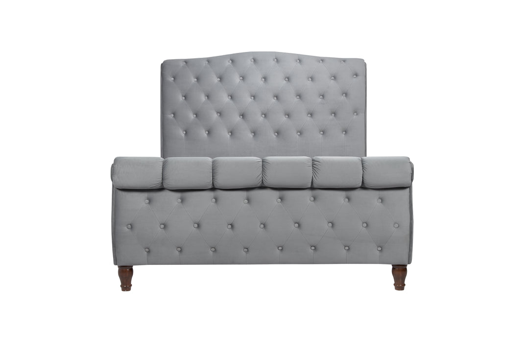 Colorado Sleigh Bed with Rolled Headboard in Luxurious Velvet Finish