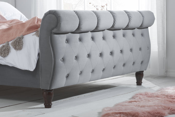 Colorado Sleigh Bed with Rolled Headboard in Luxurious Velvet Finish