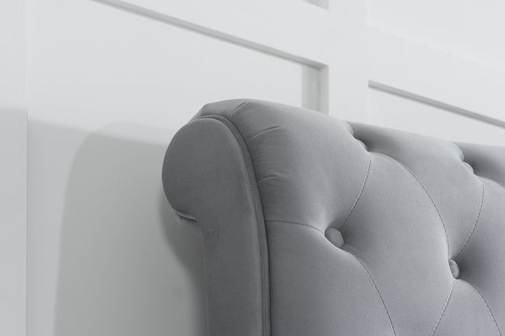 Colorado Sleigh Bed with Rolled Headboard in Luxurious Velvet Finish
