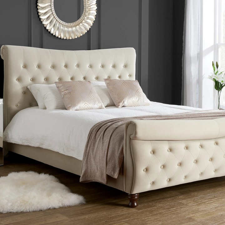 Luxurious Velvet Copenhagen Bed with Deep-Diamond Quilting for Stylish Bedrooms