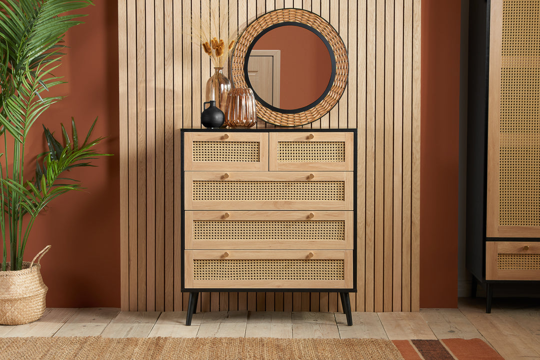 Croxley 5 Drawer Rattan Chest Stylish Storage for Modern Homes
