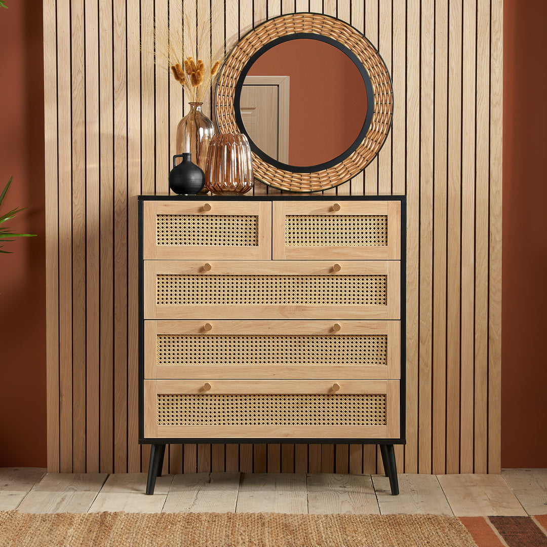 Croxley 5 Drawer Rattan Chest Stylish Storage for Modern Homes