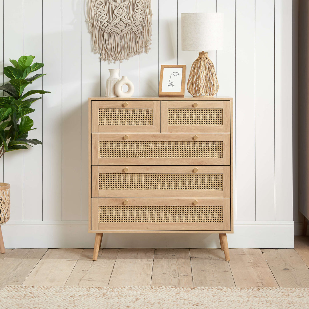 Croxley 5 Drawer Rattan Chest Stylish Storage for Modern Homes