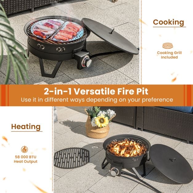Camping 44cm 58000 BTU Propane Firepit Portable Gas Fire Pit - TidySpaces