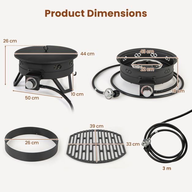 Camping 44cm 58000 BTU Propane Firepit Portable Gas Fire Pit - TidySpaces
