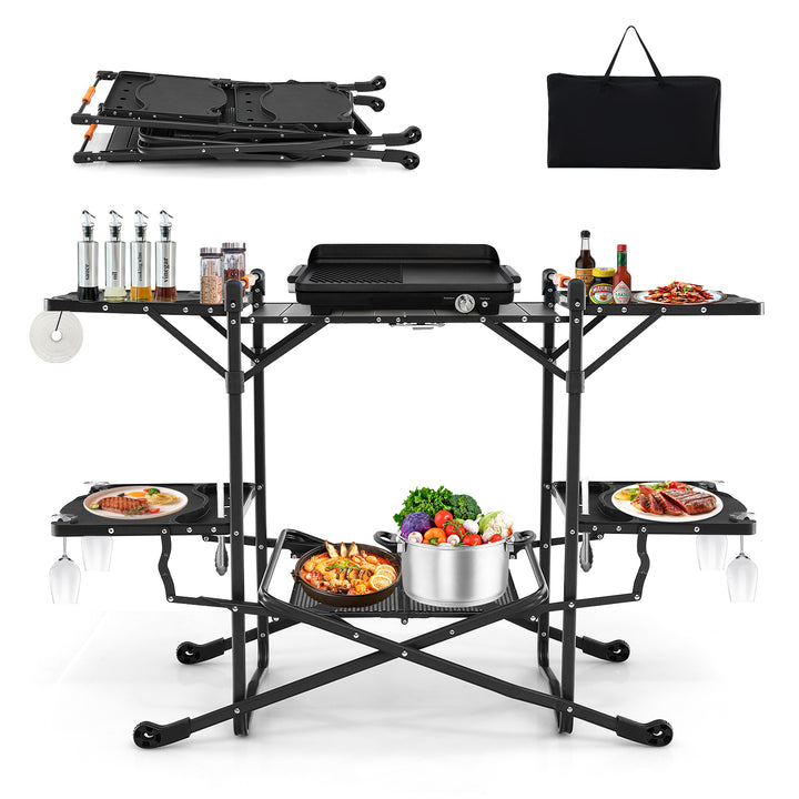 Folding Portable Cook Station with Heat-Resistant Aluminum Tabletop for Picnic BBQ Camping Travel