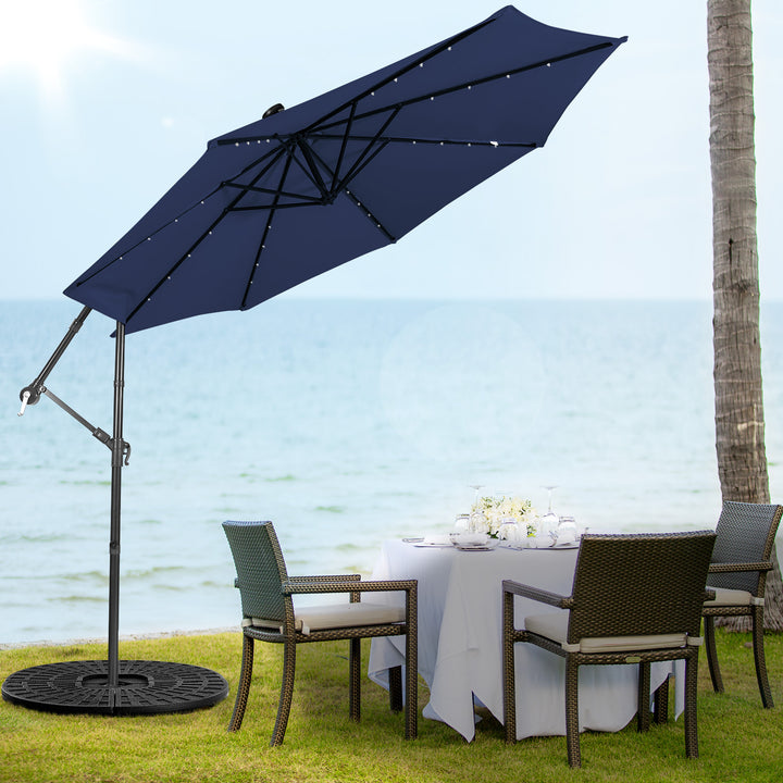 10 ft Cantilever Umbrella with 32 Solar Powered LED Lights for Backyard Poolside Market