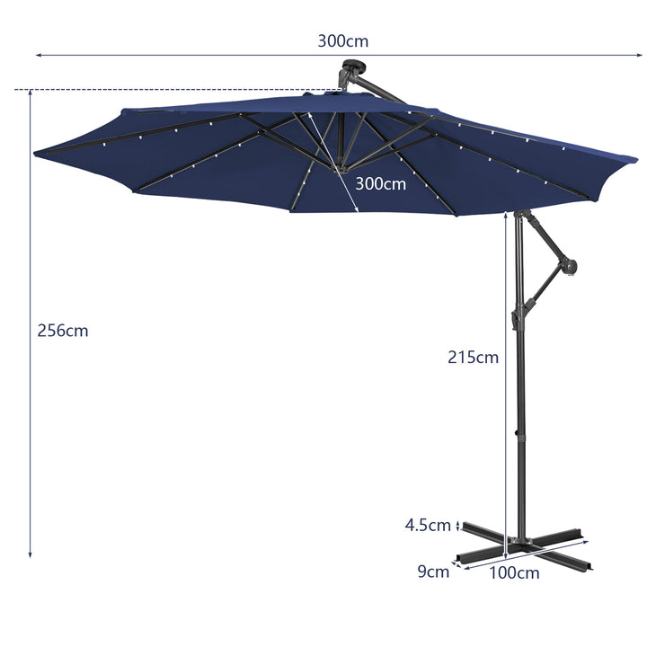 10 ft Cantilever Umbrella with 32 Solar Powered LED Lights for Backyard Poolside Market