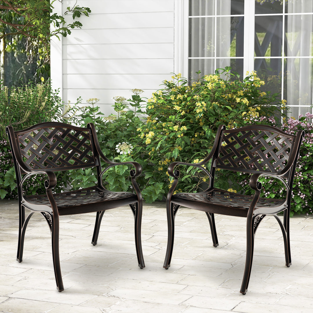 Cast Aluminum Patio Chairs Set of 2 with Armrests and Curved Seats