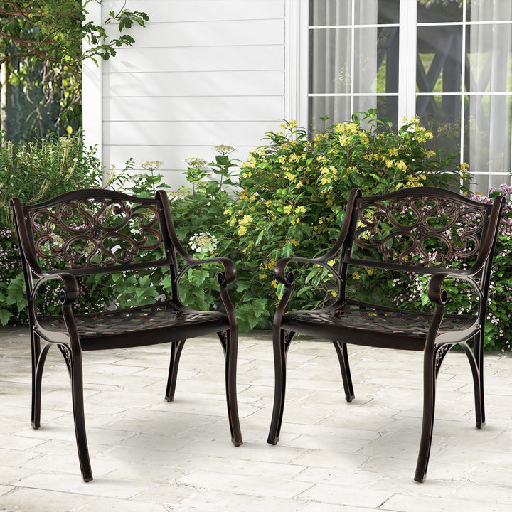 Cast Aluminum Patio Chairs Set of 2 with Armrests and Curved Seats