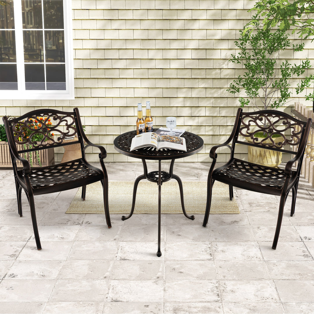 Cast Aluminum Patio Chairs Set of 2 with Armrests and Curved Seats